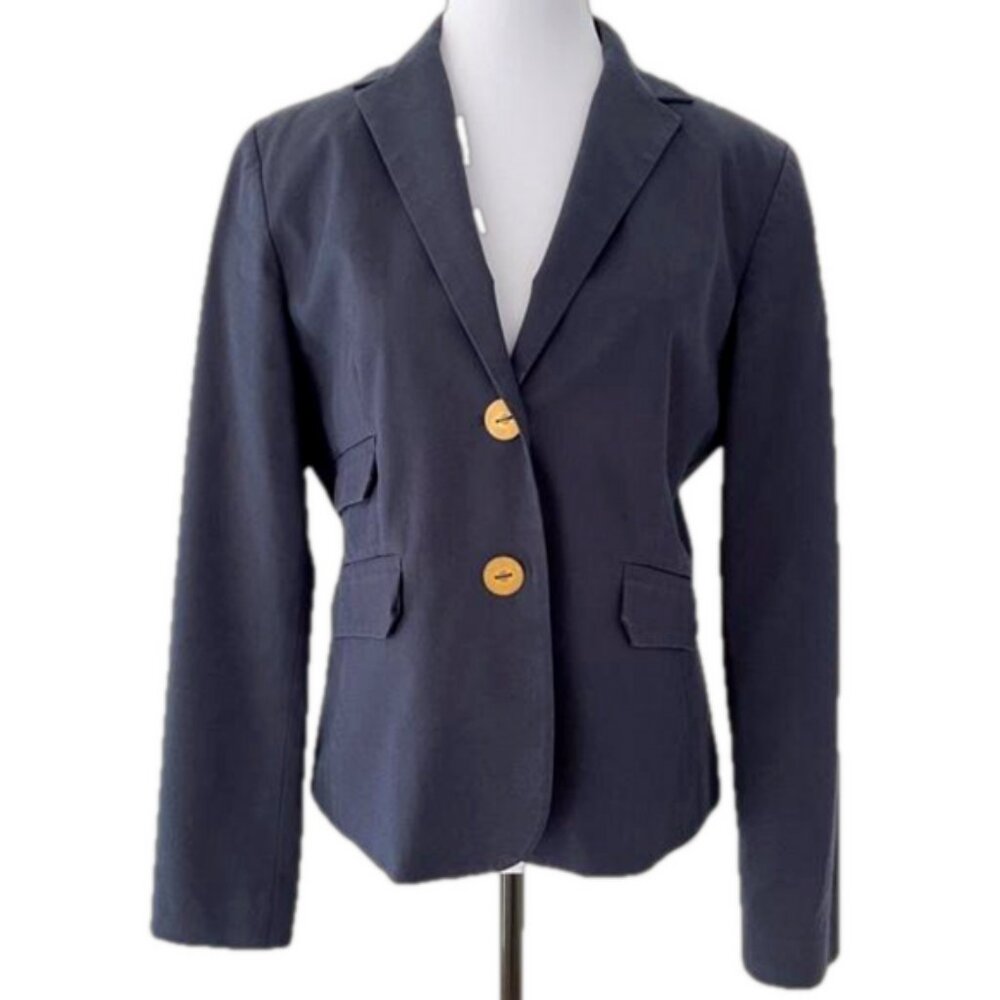 TEENFLO Navy Blue Blazer Gold Tone Metal Buttons Business Career Minimalist